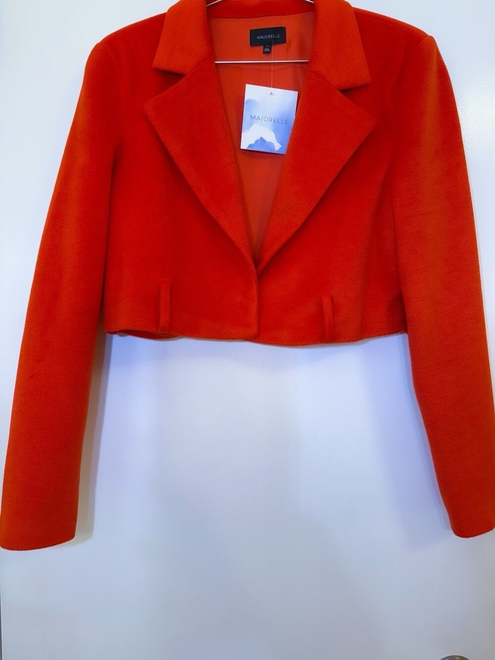 $350 Medium REVOLVE Women Majorelle Cropped Judy Bright Red Blazer Long Sleeve